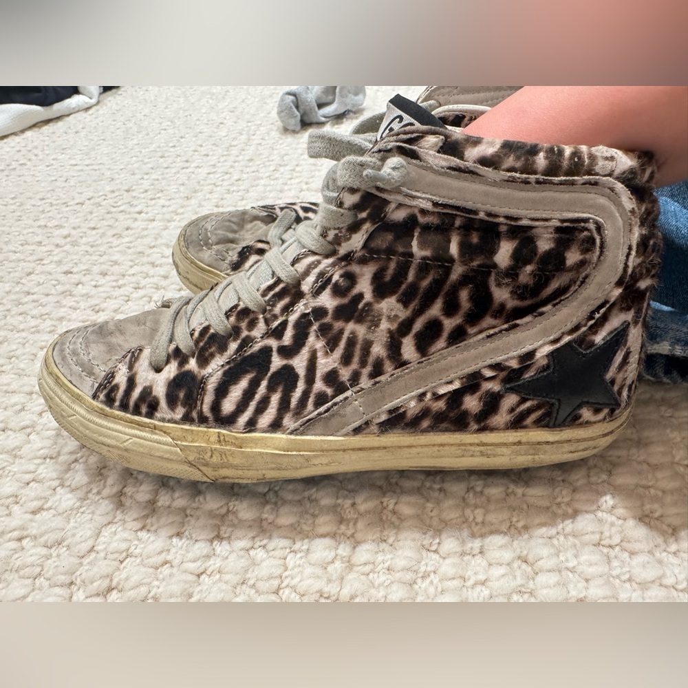 GGDB Ponyhair Animal Print High Top Slide Sneakers